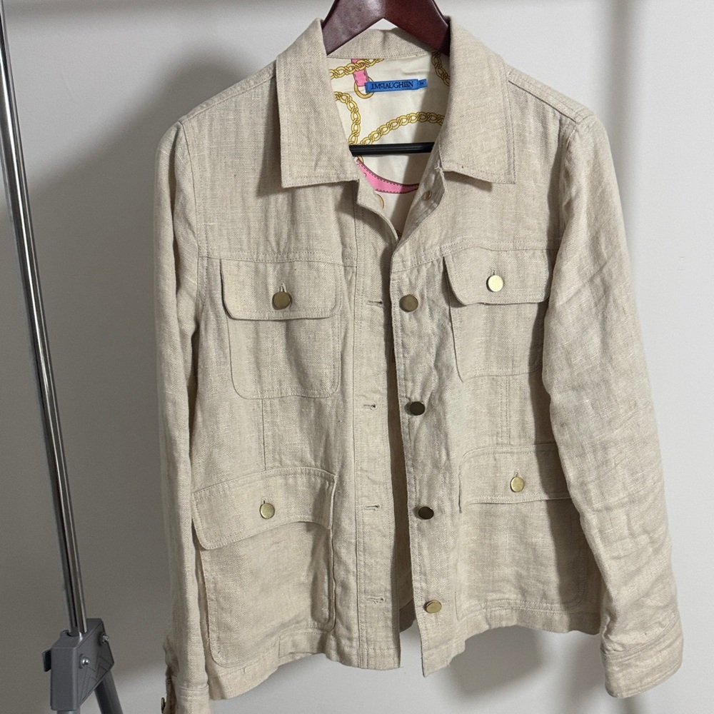 Beige Linen Button-Up Jacket